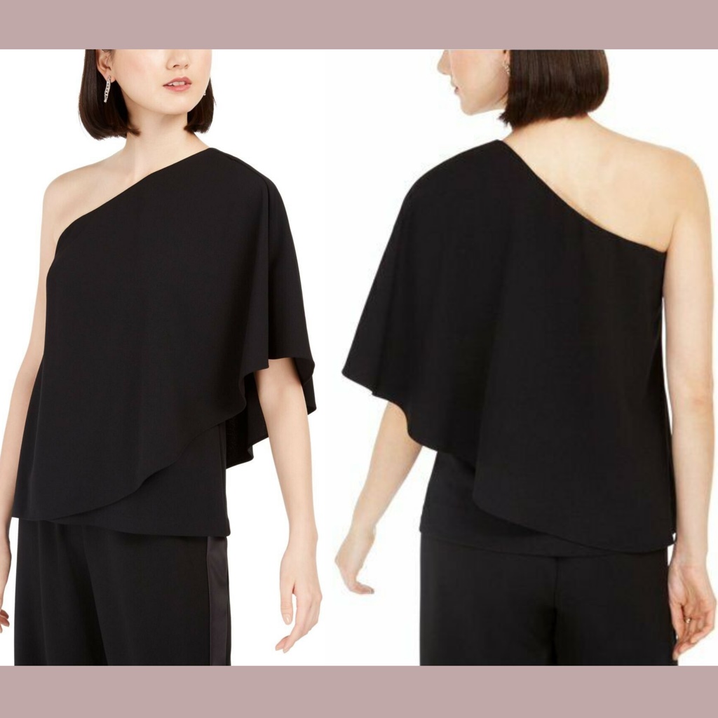 Nwt $109 Adrianna Papell [ Sz 4 ] One Shoulder Crepe Drape Top In Black